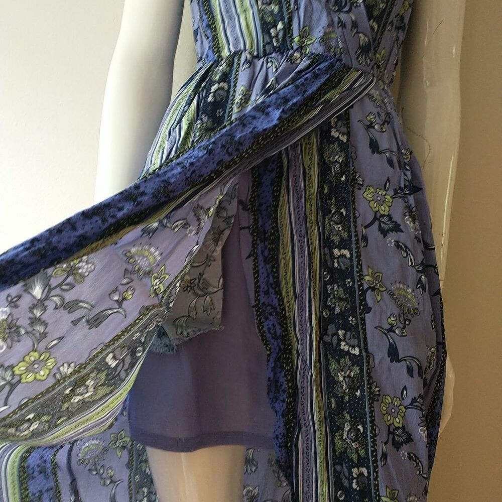 ASTR The Label Maxi Dress Women S Purple Floral Striped High Low Faux Wrap Lined - Picture 4 of 9